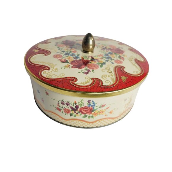 Vintage Round Biscuit Tin Embossed Floral Pattern 6.5” 1960's England - Picture 1 of 12